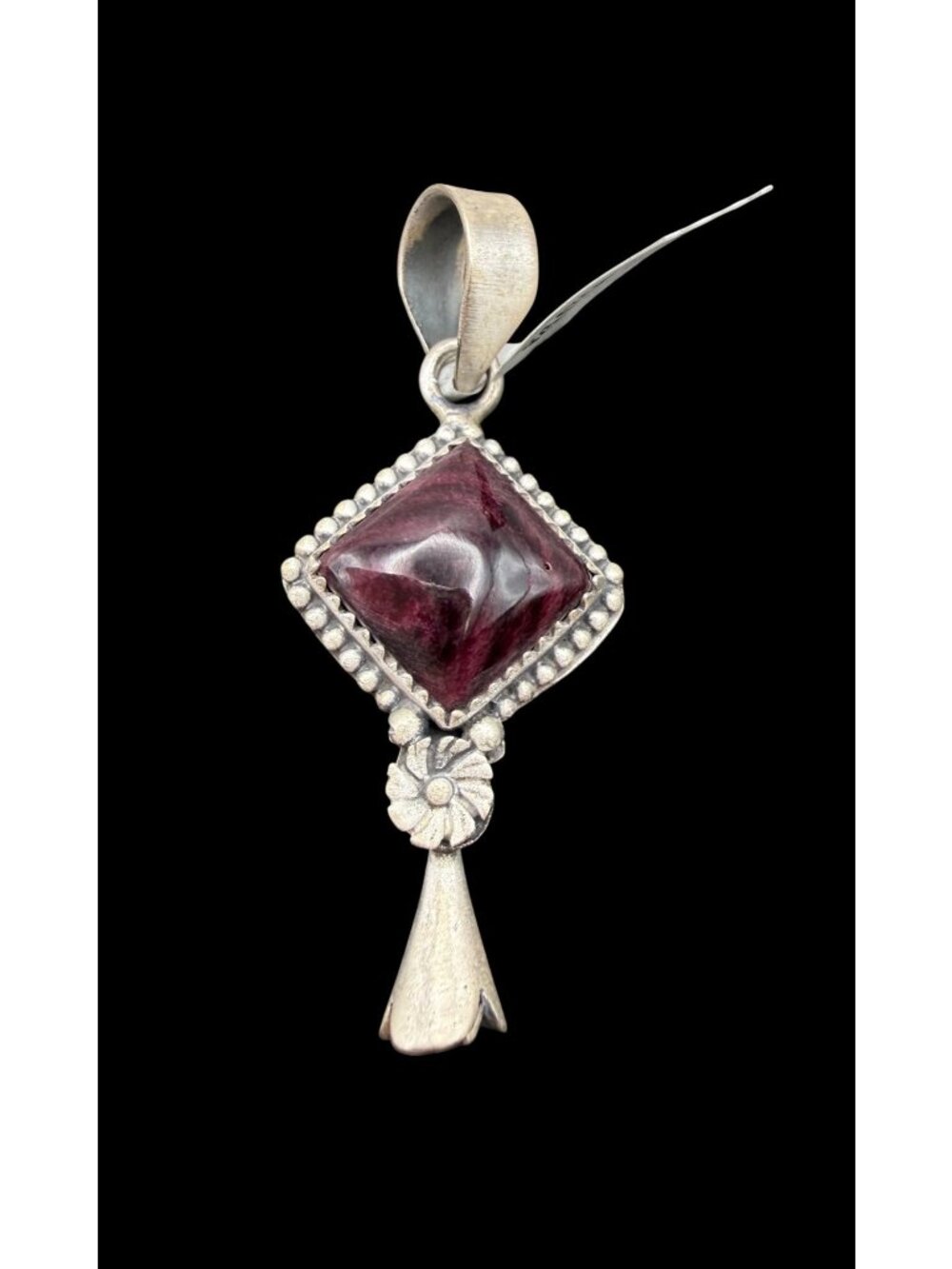 Squash Blossom Artisan crafted Sterling Silver purple spiny Pendant Floral 6g